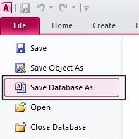 Using Save As to back up the datab ase using a different file name Click on the File tab and select the Save Database As option.
