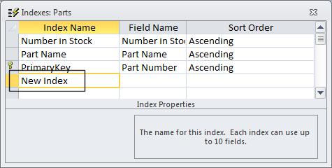 Access 2010 Foundation Page 90 NOTE: By default, Access automatically configures indexes on certain fields as they are added t o a table, for example ID fields.
