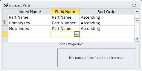 Press the Enter key again to move to the Field Name column, as illustrated.
