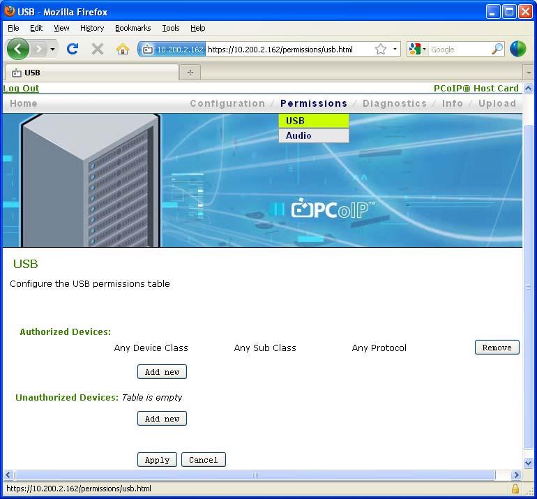 11.4.5 USB Permissions Web Page TERA1 Firmware