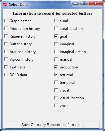 There are two columns of checkboxes for selecting the information to record. The column on the left contains all of the different types of information which can be recorded.