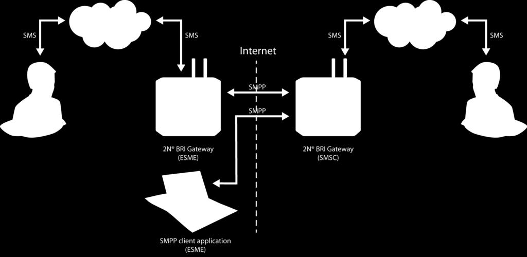 The figure shows an example with two SMSC accounts created in 2N BRI (to the right).