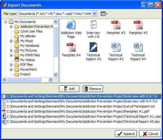 Appending New Documents To append documents and store them in new cases, select the APPEND DOCUMENTS command from the CASES menu.