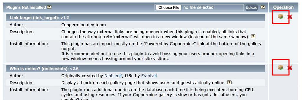 Browse to the downloaded plugin file and select it. Click "Upload" to upload it to the application. Once uploaded, the new plugin will appear in the plugin list.