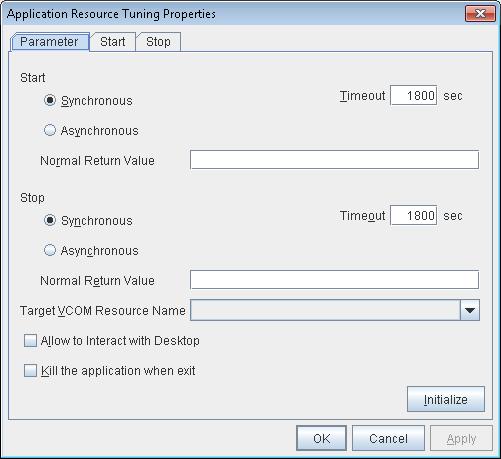 Setting up application resources Application Resource Tuning Properties Parameter tab Detailed parameter settings are displayed on this tab.