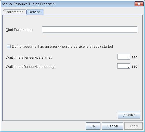 Setting up service resources Start Parameters Within 1023 bytes Specify a parameter for the service. When there are multiple parameters, leave a space between parameters.
