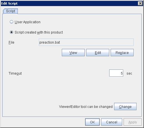 Common settings for monitor resources User Application Use an executable file (executable batch file or execution file) on the server as a script.