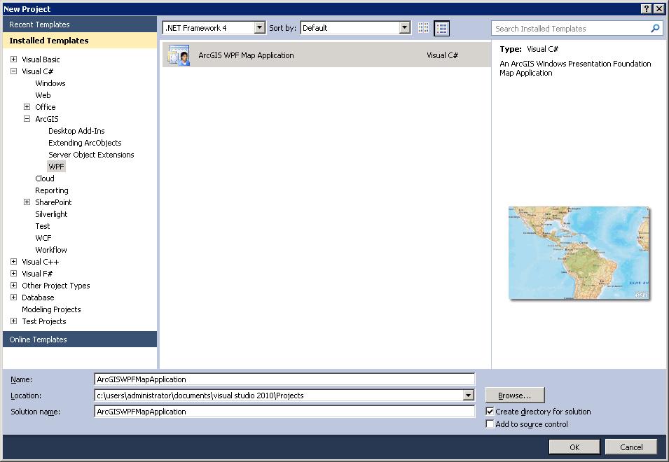 Creating a WPF Application 1 2 3 4 1) Project Template Directory 2) ArcGIS Templates (WPF, ArcObjects, Desktop Add-Ins, SOEs)