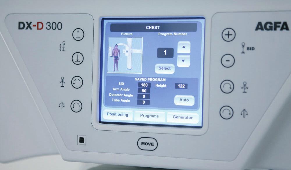 The smart design of the DX-D 300 allows fast installation and an easy fit into most diagnostic imaging environments. The floor mounting and compact size minimize installation costs,.