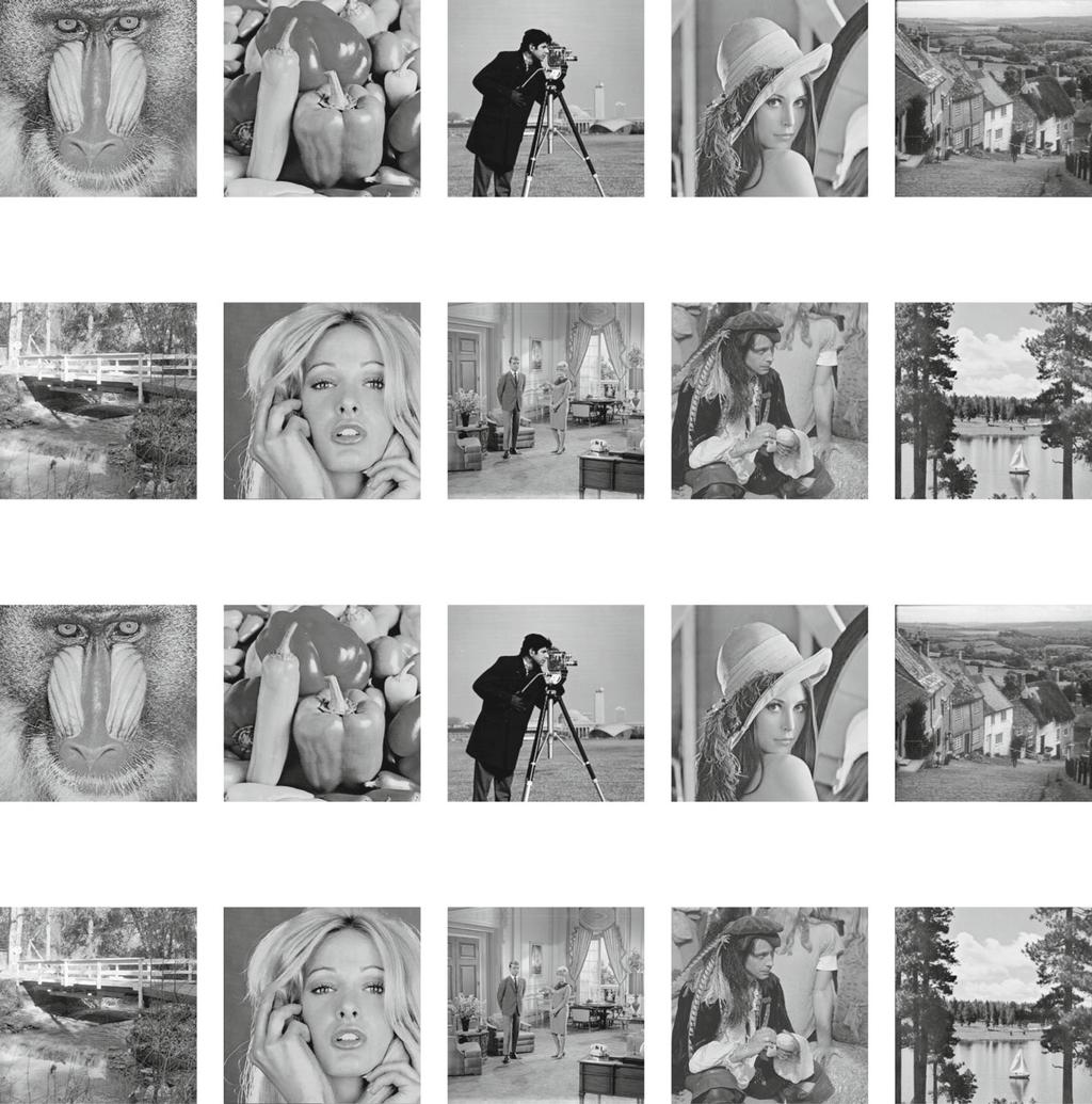 Fig. 7 Original images: a Mandril, b Peppers, c Cameraman, d Lena, e Goldhill, f Walkbridge, g Woman blonde, h Livingroom, i Pirate, j Lake; k