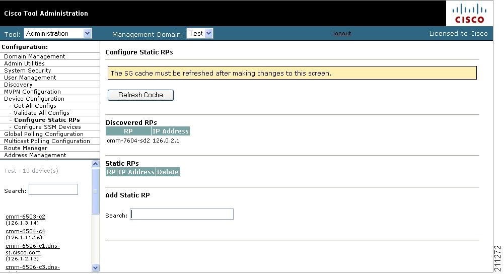 Configuring Devices and Probes Chapter 2 The Configure Static RPs page opens, as shown in Figure 2-8.