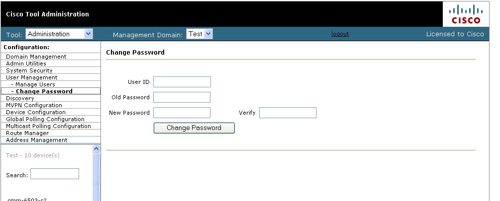 Chapter 2 Discovering Your Network The Change Password page opens, as shown in Figure 2-4. Figure 2-4 Manage Users Change Password Page Step 2 Step 3 Step 4 Step 5 Enter your user ID.