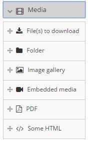 Content Blocks Content Block Options Text Add text, attach files and embed media using embed codes. Image Add from the Files area or upload from your computer.