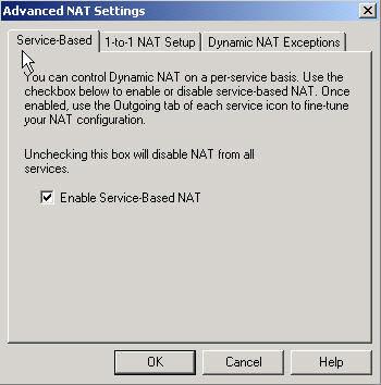 12 By clicking on the Advanced tab of NAT setup we will be able to fine tune our NAT configuration. First option in the Advanced setup is Service-Based NAT.