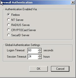 Next option is Firewall Authentication Figure 2.4.22 We will be using Firebox as our Authentication server.