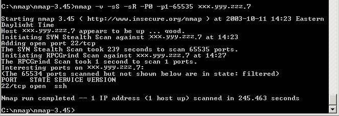 9. Output of SSH2 server TCP scan from the Internet : Figure 3.2.2.9 10.