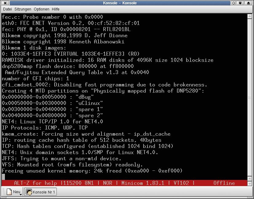 IGW/900 Using a Linux-based Host Now turn on the power for the IGW/900 and you will see all steps of the boot process in the terminal program