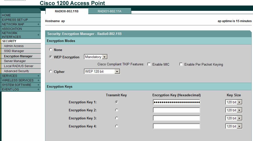 Step 1 Configure and verify WEP on the AP In order to configure WEP on the AP, complete the following steps: a. Verify connectivity from the wireless client (PC2) to the AP. b.