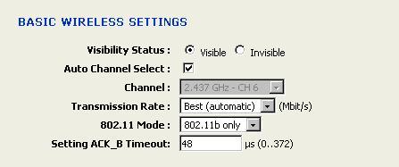 4.3.2 Wireless 802.11a Configuration Click on the 11a link under the Wireless menu. Visibility Status: Select Visible or Invisible. This is the SSID broadcast feature.