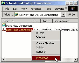 b. Right click Local Area Connection and select Properties from the shortcut menu. c. Select Internet Protocol (TCP/IP) from the list of components, then click Properties.