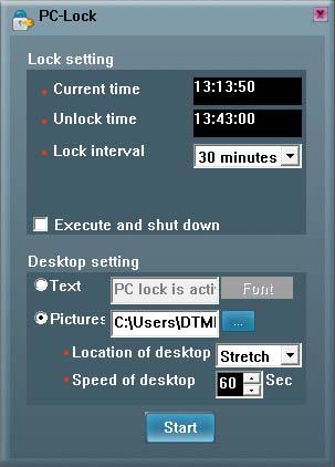 3.5 PC Lock Manager Click PC Lock Manager on the UFD Utility bar. PC Lock window will pop up as below. Select lock time from Lock interval drop down box.