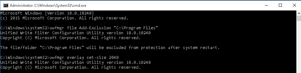 Enabling Embedded Filters 4. Run the following command to exclude files in the C:\Program Files folder from UWF protection: uwfmgr file Add-Exclusion C:\Program Files 5.