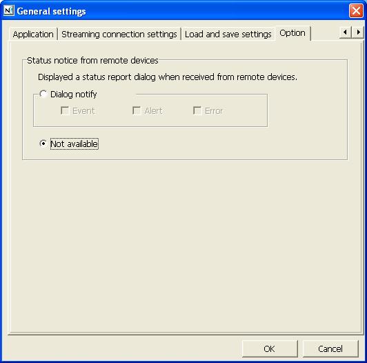 CHAPTER 4. SETTINGS 6.5. Device Log Reception Settings Set whether or not to display a dialog when a log message is received from a device. Click Option. To prevent dialog display: 1.
