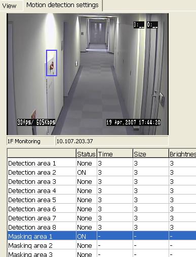 Detection function Because all of the masking areas and motion detection areas that have been designated in
