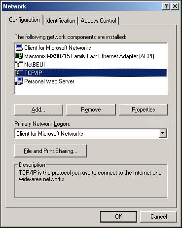 4.7.2 Using Windows Me/98SE 1. From the Start menu, select Settings and click Control Panel. 2. Double click the Network icon.