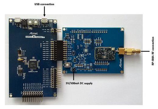 This extension board is intended for the US to operate at 902MHz and can be used together with an Xplained PRO development board and includes an Atmel ATA8520E SIGFOX device and an AT30TS75A