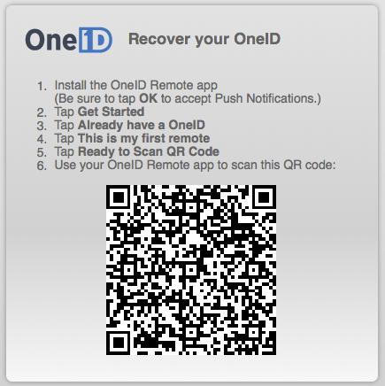 Sample OneID Recovery QR code The recovery code URL references a service that renders the QR code locally in the user s browser.
