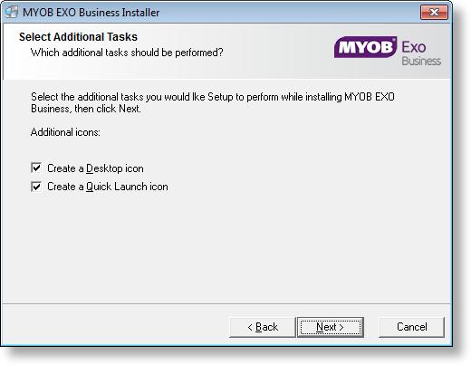 9. Click Browse to choose where the MYOB EXO Business shortcuts should be located in the Windows Start menu, then click Next. 10.