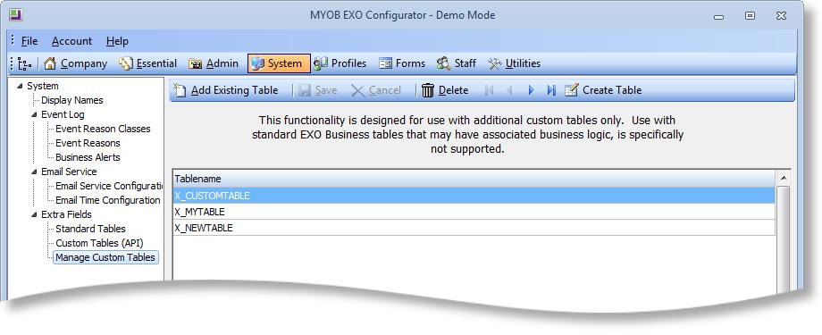 New Features Custom Table Extra Fields It is now possible to add Extra Fields to custom tables using the EXO Configurator.