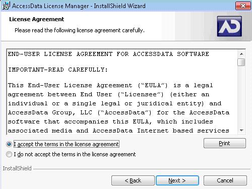 Installing License Manager Download License Manager Version 3.1.4 from http://accessdata.com/support/adownloads.