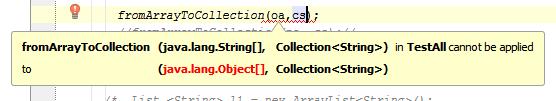 36 Type Inference We can call this method with any kind of collection whose element type is a supertype of the element type of the array Object[] oa = new Object[100]; Collection<Object> co = new