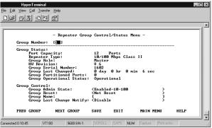 Repeater Group Control/Status The Repeater Group Control/Status displays status information for groups and allows enabling or disabling a group as well as naming and resetting the group.