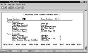 Repeater Port Control/Status The Repeater Port Control/Status displays status information for each port, of each linked repeater, and allows enabling/disabling, setting the speed, and