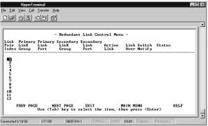 Redundant Link Control The Redundant Link Control menu allows configuring up to 24 pairs of redundant links.