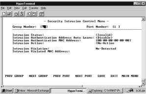 Security Intrusion The Security Intrusion Control/Status Menu allows setting up security features.