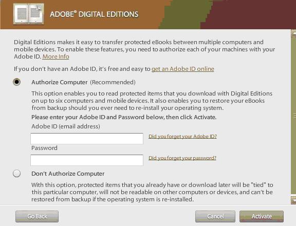 Once completed, Adobe Digital Editions will open automatically.