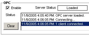 The TCweb s OPC status window will display a