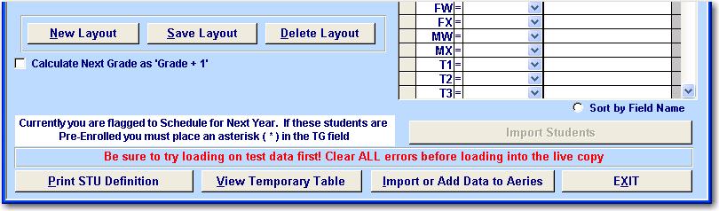 While creating the temporary table errors could occur. A table called Student Import Errors will be created that will provide details of all conversion issues.