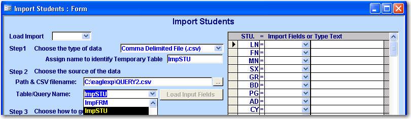 Enter a Temporary Table name that will automatically be created to load the file into, for example, ImpSTU.