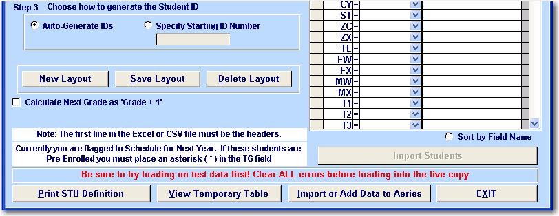 Click the mouse on the Table/Query Name drop down to locate and select the target table entered in Step 1. Click the mouse on the Load Input Fields. A message will display when complete.