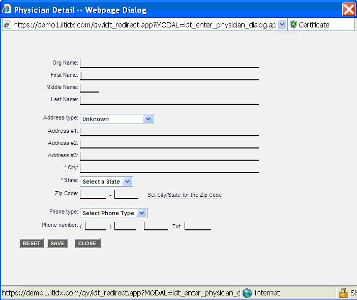 Physician Detail Screen If you opt to select the Exam Service, you may need to enter Physician detail. Click the [Add New Physician] link and a Physician Detail Screen will be displayed.