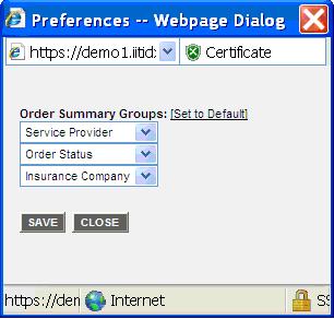 Pref Click the Pref link on the Order Summary screen will bring up the Preferences screen.