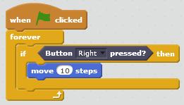 For example write a Scratch program that makes a sprite move right when the right button is pressed. (See example) N.B.