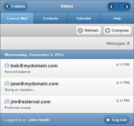 Screenshot 15: The Continuity Mobile WebMail The Current Mail tab shows messages available in the GFI OneConnect WebMail.
