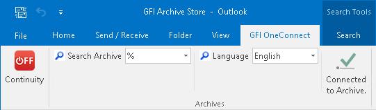 Screenshot 24: Searching the GFI Archive Store To search the Archive Store, select a folder and search as you normally would in Outlook. To display search results execute a search.