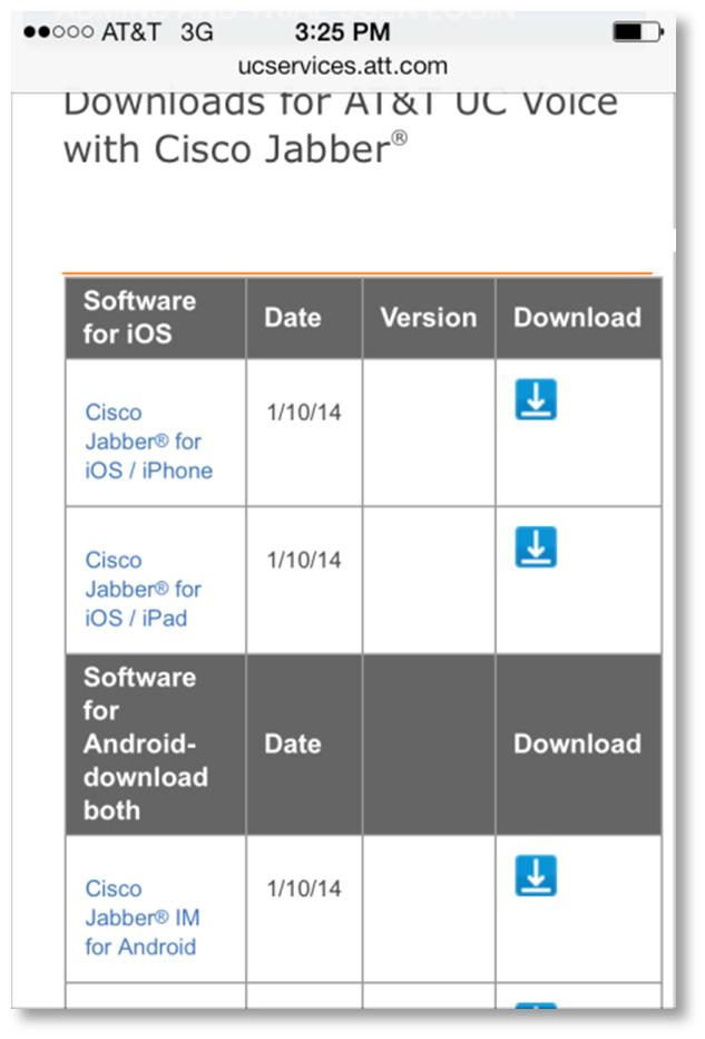 2015. AT&T Intellectual Property. All rights reserved. Figure 5. List of Jabber software 6. Select Cisco Jabber for IOS/iPhone.